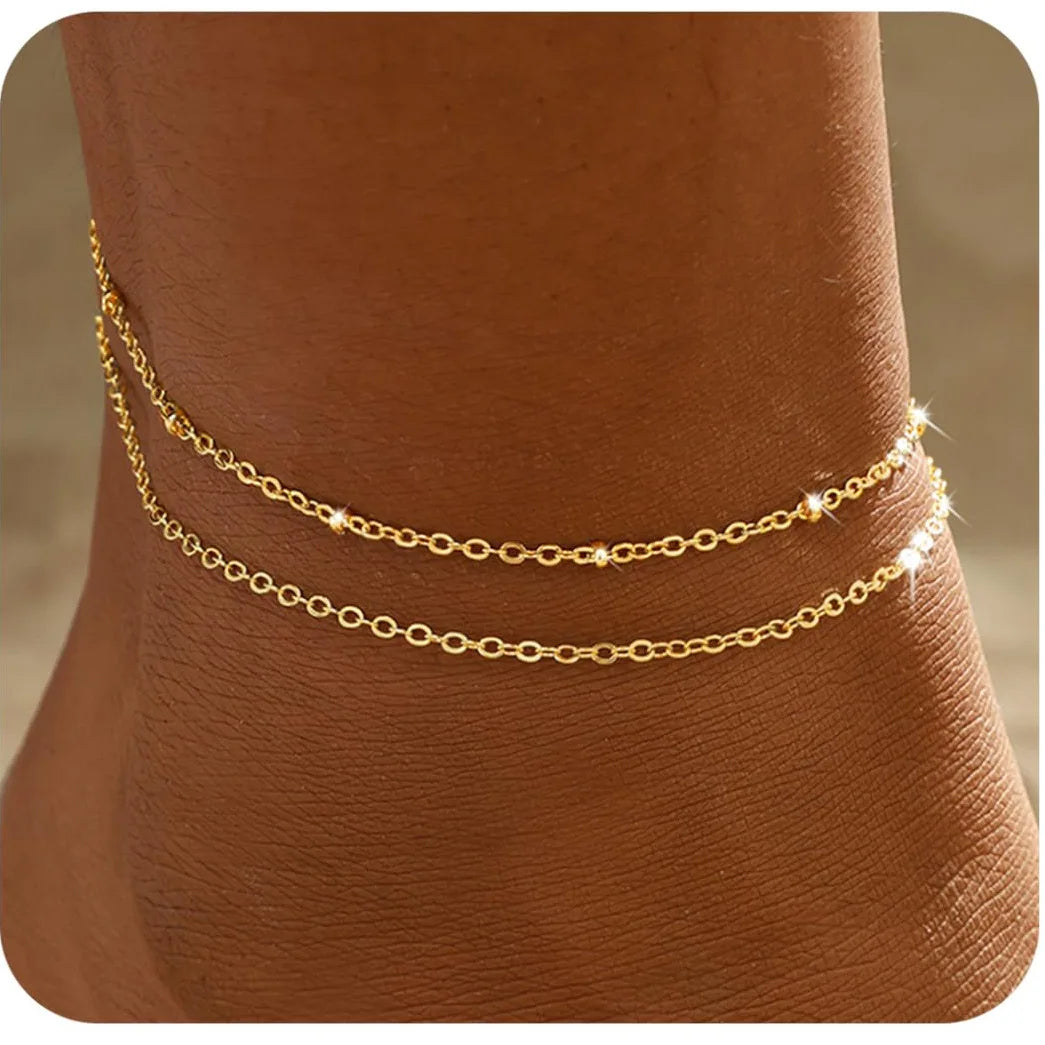Bracelets de Cheville Dorés pour Femme - Ensemble Bijoux Cadeau