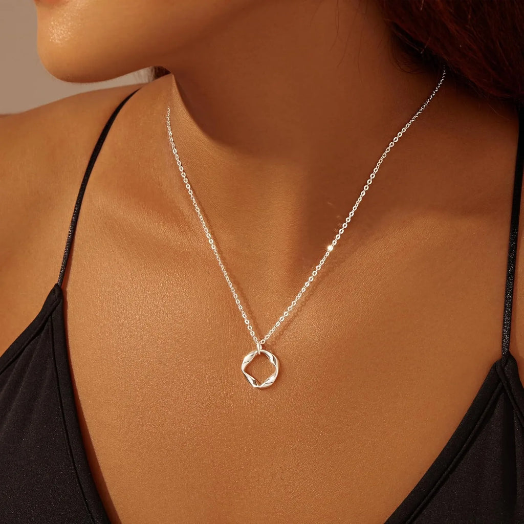 Colliers plaqués or 14 carats pour femmes, empilables, plaqué argent, cercle, trombone, chaîne, pendentif, ras du cou, ensemble pour femmes