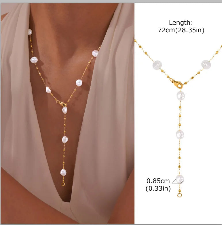 Gold Plated Stainless Steel Lariat Necklace, Delicate Long Necklace, Layered Necklaces for Women and Girls, Y-Shaped Drop Pendant