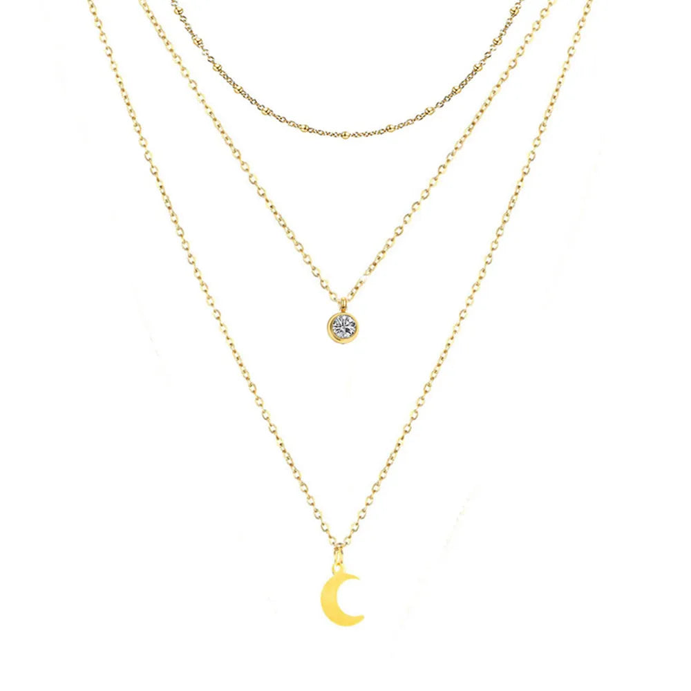 MinaMaMa chaîne en acier inoxydable Pentacle étoile ronde pièce lune barre pendentifs colliers pour femmes colliers multicouches L’AURA
