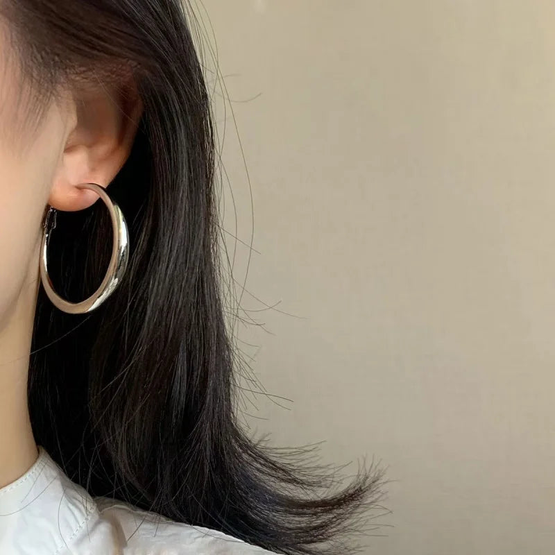 Boucles d'oreilles rondes en acier inoxydable 316L pour femmes, grand cercle en métal, exagérées en forme de C, bijoux cadeaux, nouvelle mode