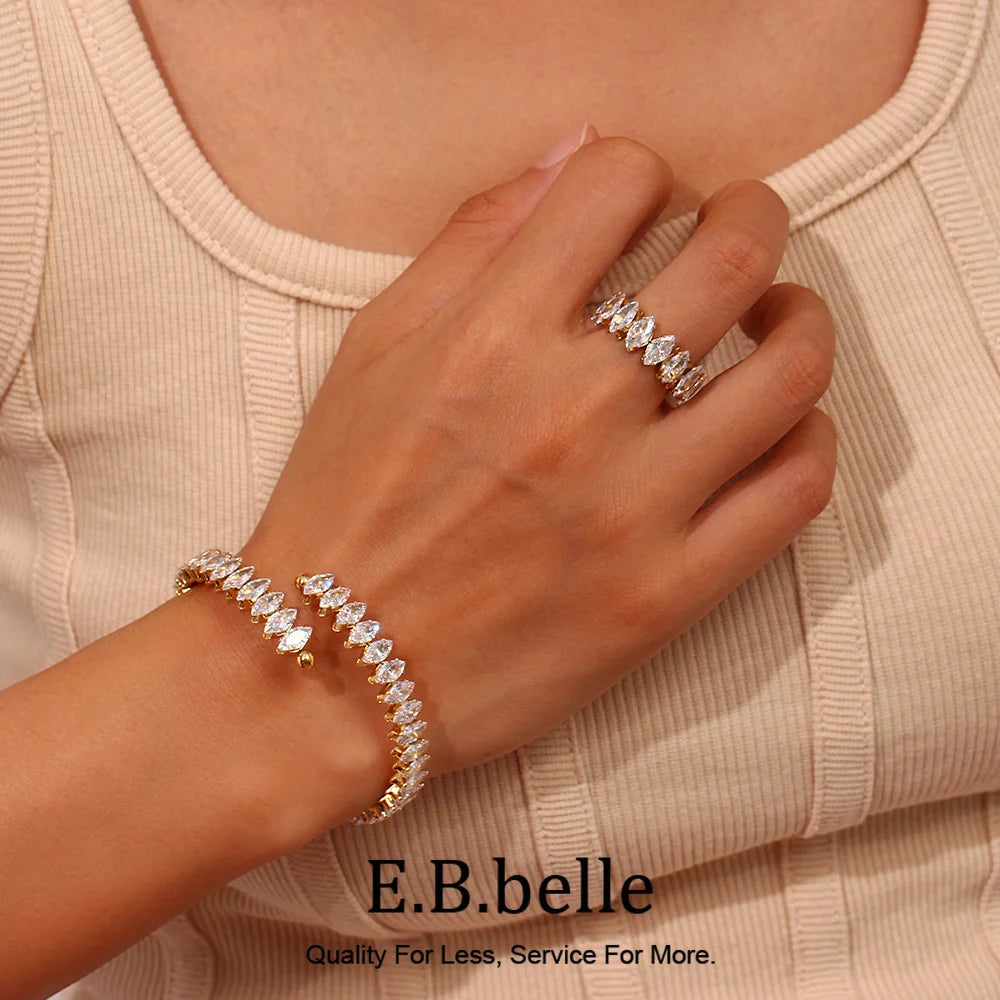 Ensemble de bijoux imperméable et scintillant pour fête de vacances, Marquis 3A, cristal de zircone cubique, bracelets réglables, bague
