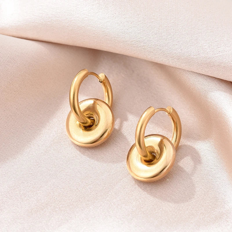 Boucles d'oreilles créoles rondes en acier inoxydable pour femmes, pendentif étoile lune et coeur, bijoux classiques Y2K, boucle d'oreille document en or et argent, mode L’AURA