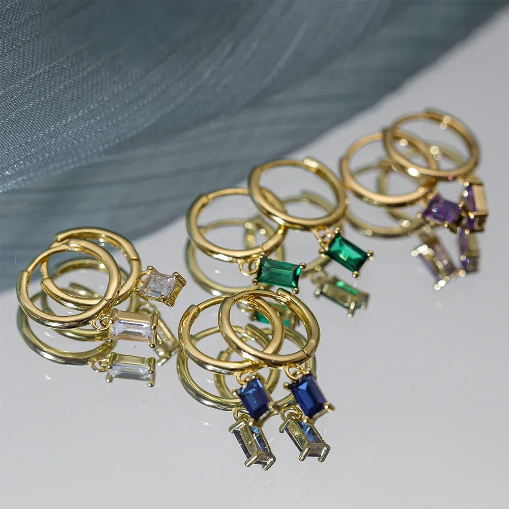 Boucles d'oreilles géométriques émeraude française en acier inoxydable pour femmes, accessoires de bijoux de fête, tendance, Zircon cristal, goutte d'eau L’AURA