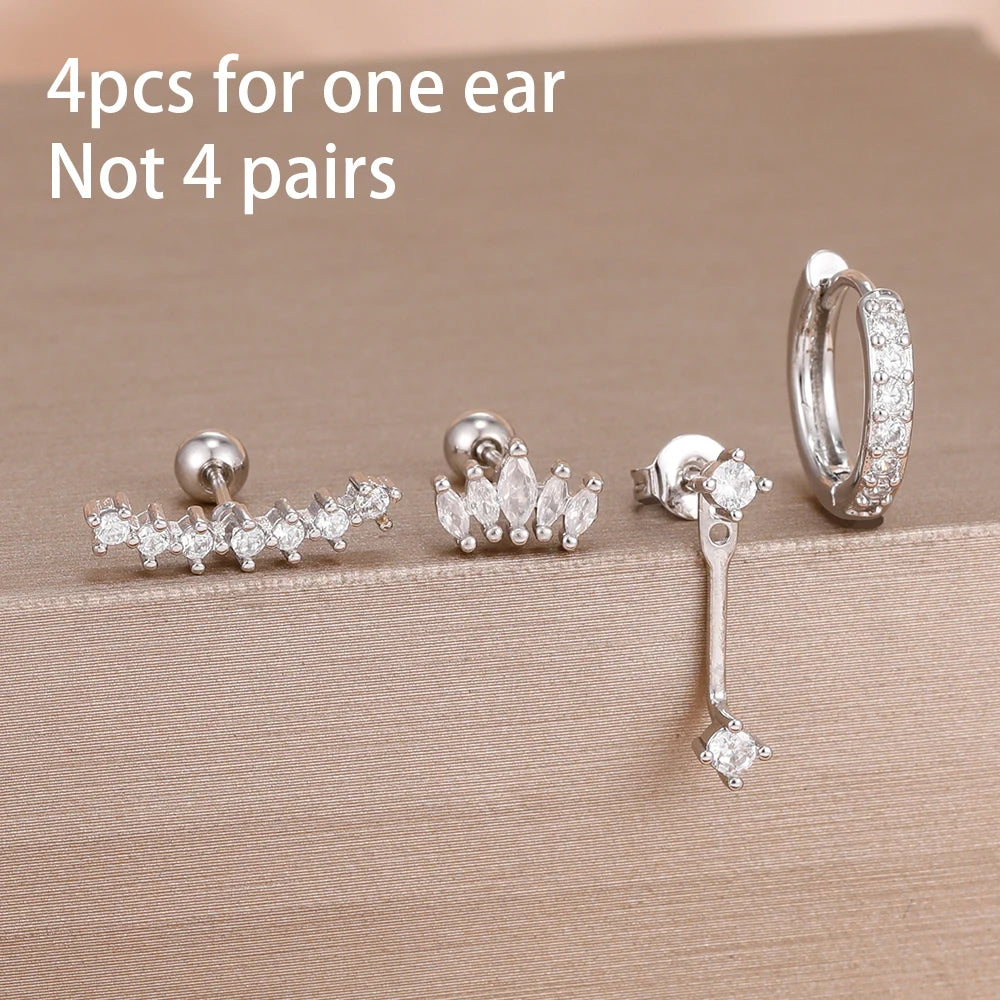 4 Pieces Small Hoop Earrings Set for Women Stainless Steel Huggies Pendant Piercing Earrings Jewelry Aretes