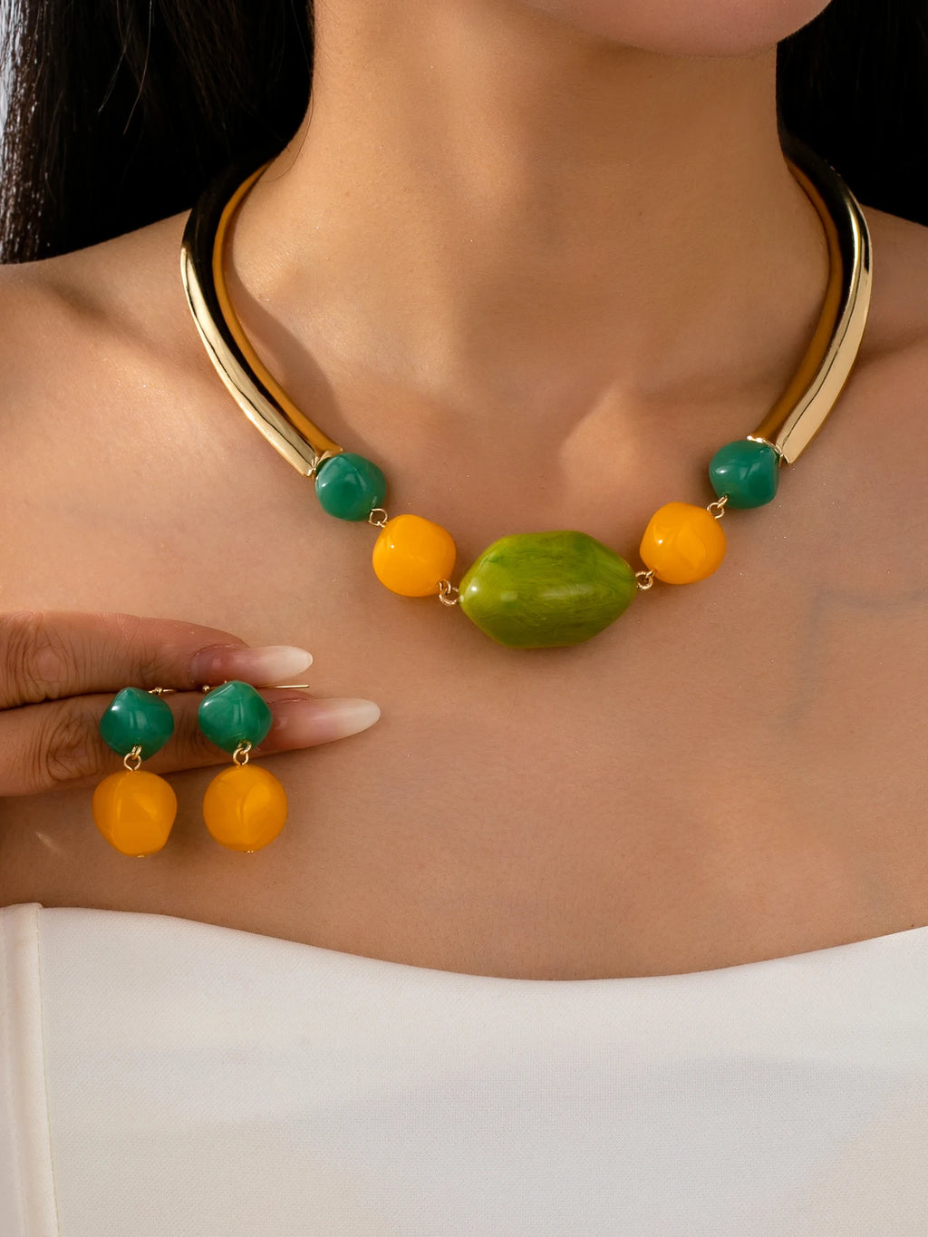 Ensemble ras du cou et boucles d'oreilles pour femmes, bijoux polyvalents, Style exagéré, élégant, été L’AURA