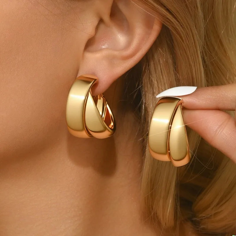 Boucles d'oreilles Vintage Double couche en acier inoxydable pour femmes, boucles d'oreilles rondes géométriques à la mode, bijoux de fête tendance L’AURA