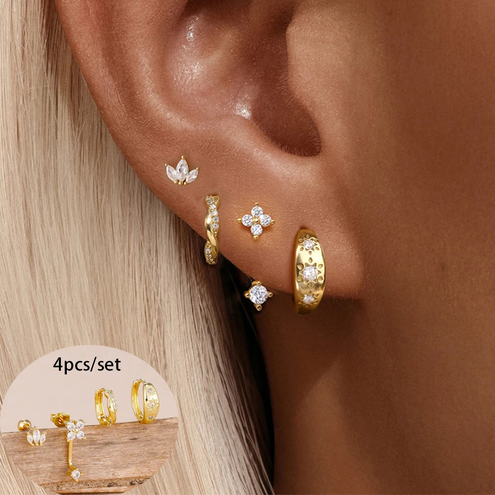 4 Pieces Small Hoop Earrings Set for Women Stainless Steel Huggies Pendant Piercing Earrings Jewelry Aretes