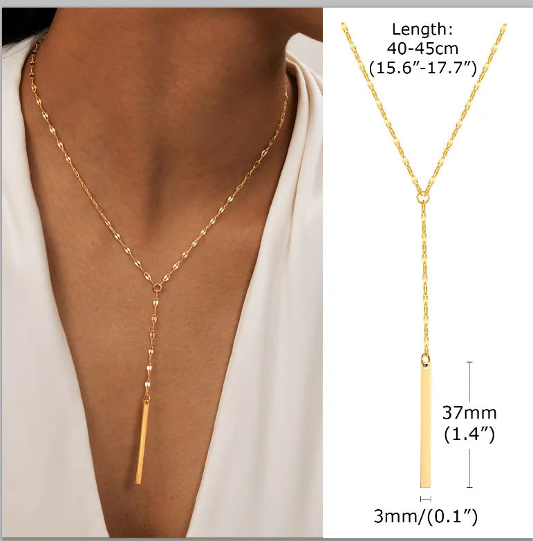 Gold Plated Stainless Steel Lariat Necklace, Delicate Long Necklace, Layered Necklaces for Women and Girls, Y-Shaped Drop Pendant