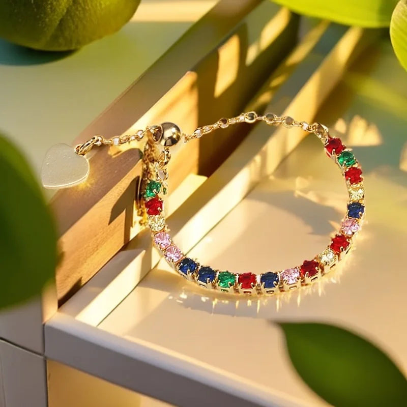 Bagues de Tennis de luxe en Zircon, chaîne réglable pour femmes et hommes, anneau de fête de mariage à une rangée arc-en-ciel, bijoux L’AURA