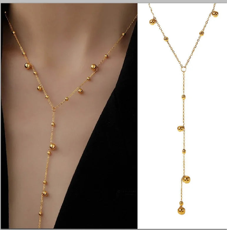 Gold Plated Stainless Steel Lariat Necklace, Delicate Long Necklace, Layered Necklaces for Women and Girls, Y-Shaped Drop Pendant