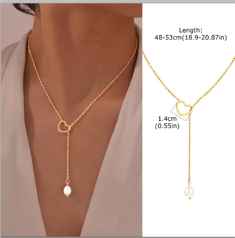 Gold Plated Stainless Steel Lariat Necklace, Delicate Long Necklace, Layered Necklaces for Women and Girls, Y-Shaped Drop Pendant