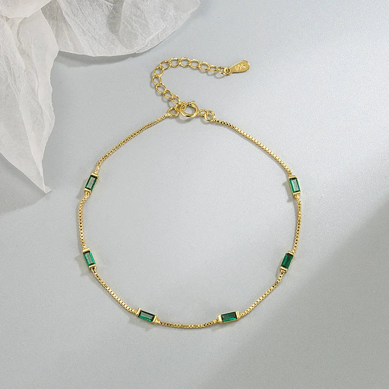 Bracelet en argent Sterling 925 et Zircon vert pour femme, breloque de personnalité, forme géométrique, cadeau d'anniversaire, bijoux exquis, nouvelle collection L’AURA