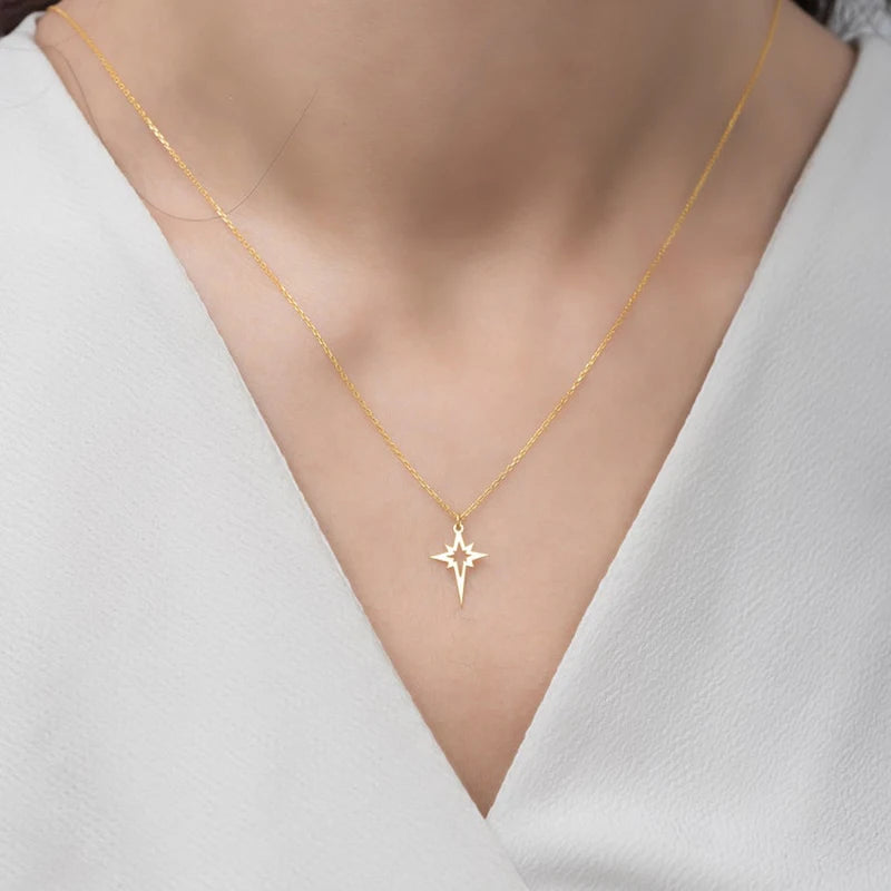 Colliers ras du cou en acier inoxydable avec pendentif étoile géométrique minimaliste, collier étoile polaire pour femmes, Collares Para Mujer L’AURA