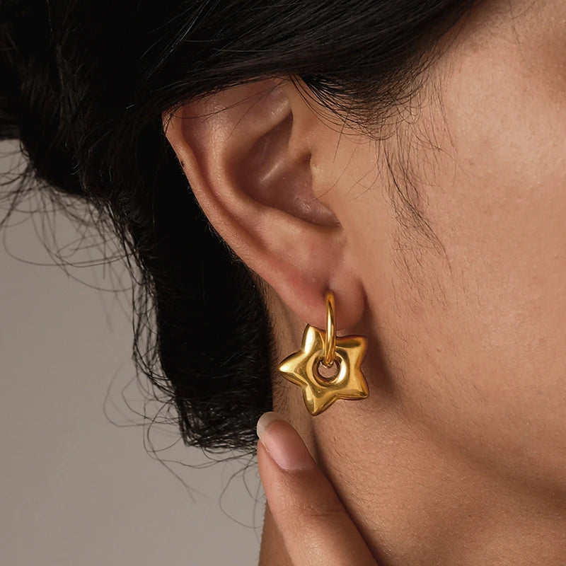 Boucles d'oreilles créoles rondes en acier inoxydable pour femmes, pendentif étoile lune et coeur, bijoux classiques Y2K, boucle d'oreille document en or et argent, mode L’AURA
