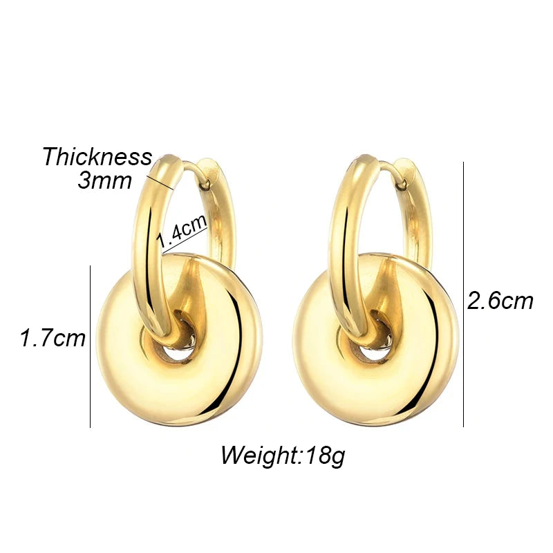 Boucles d'oreilles créoles rondes en acier inoxydable pour femmes, pendentif étoile lune et coeur, bijoux classiques Y2K, boucle d'oreille document en or et argent, mode L’AURA