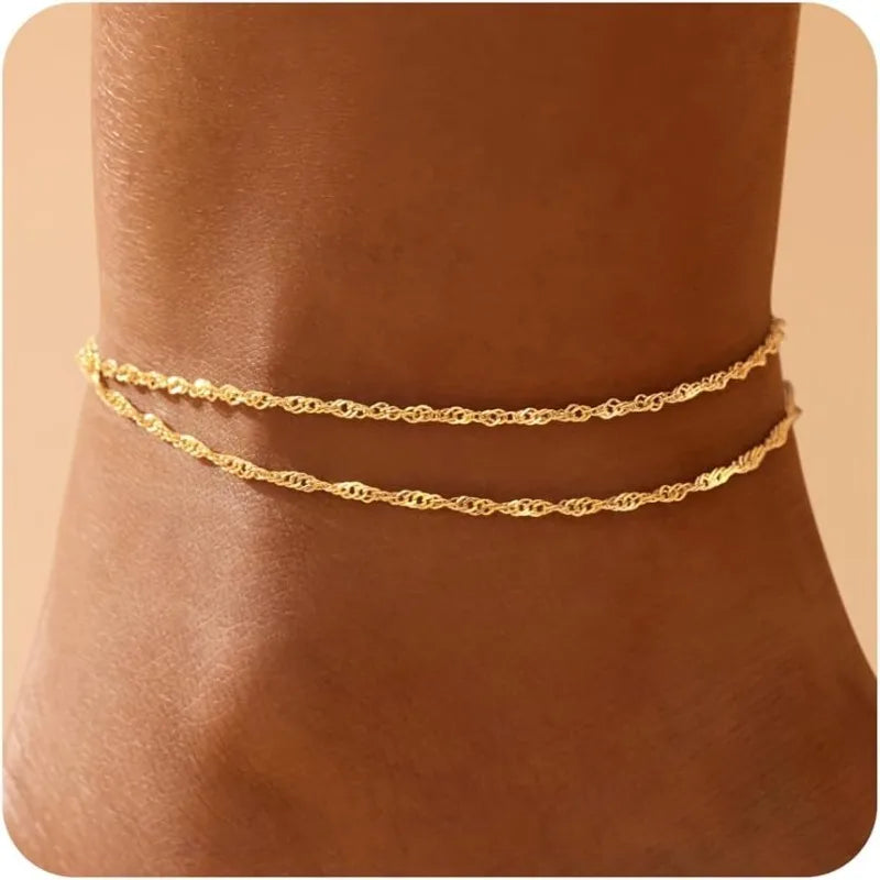 Bracelets de Cheville Dorés pour Femme - Ensemble Bijoux Cadeau