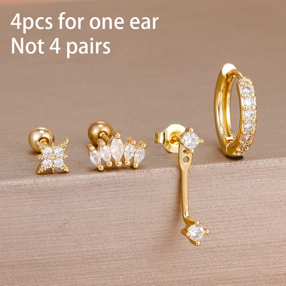 4 Pieces Small Hoop Earrings Set for Women Stainless Steel Huggies Pendant Piercing Earrings Jewelry Aretes
