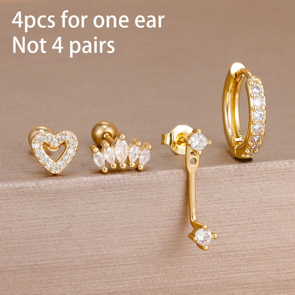4 Pieces Small Hoop Earrings Set for Women Stainless Steel Huggies Pendant Piercing Earrings Jewelry Aretes