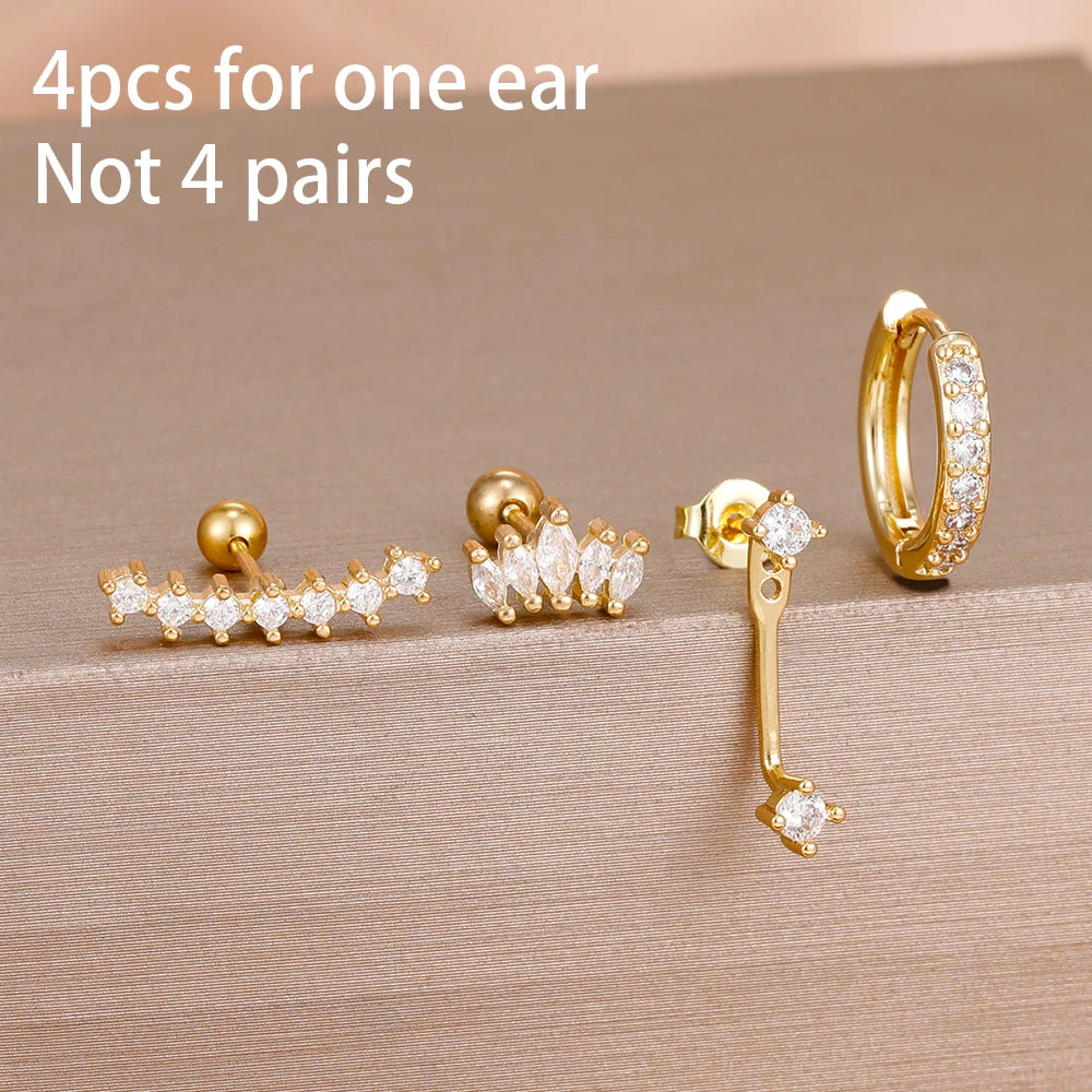 4 Pieces Small Hoop Earrings Set for Women Stainless Steel Huggies Pendant Piercing Earrings Jewelry Aretes
