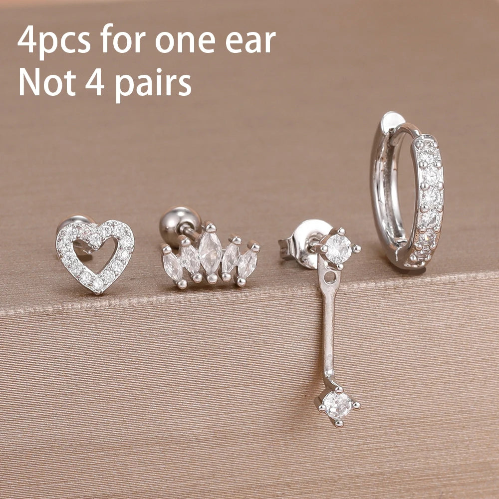 4 Pieces Small Hoop Earrings Set for Women Stainless Steel Huggies Pendant Piercing Earrings Jewelry Aretes