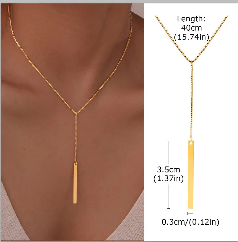 Gold Plated Stainless Steel Lariat Necklace, Delicate Long Necklace, Layered Necklaces for Women and Girls, Y-Shaped Drop Pendant