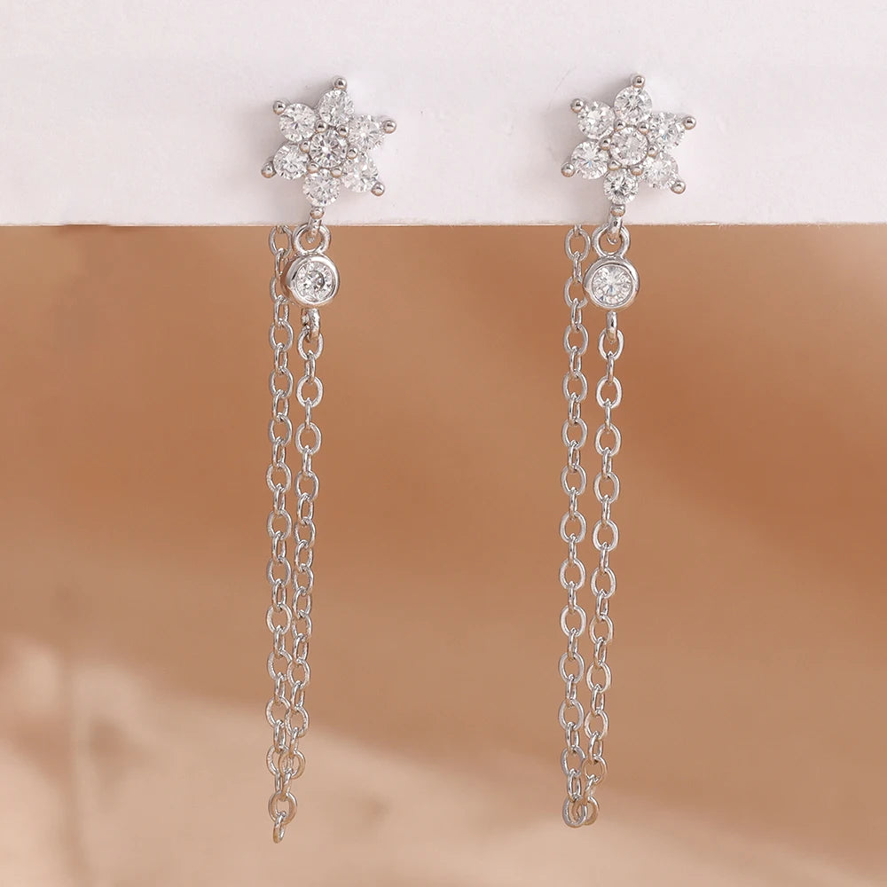Luxury Stainless Steel Earrings for Women, Shimmering Zircons, Geometric Piercing, Fashion Jewelry