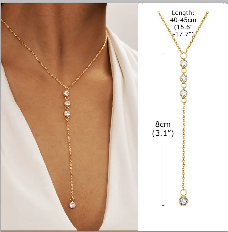 Gold Plated Stainless Steel Lariat Necklace, Delicate Long Necklace, Layered Necklaces for Women and Girls, Y-Shaped Drop Pendant