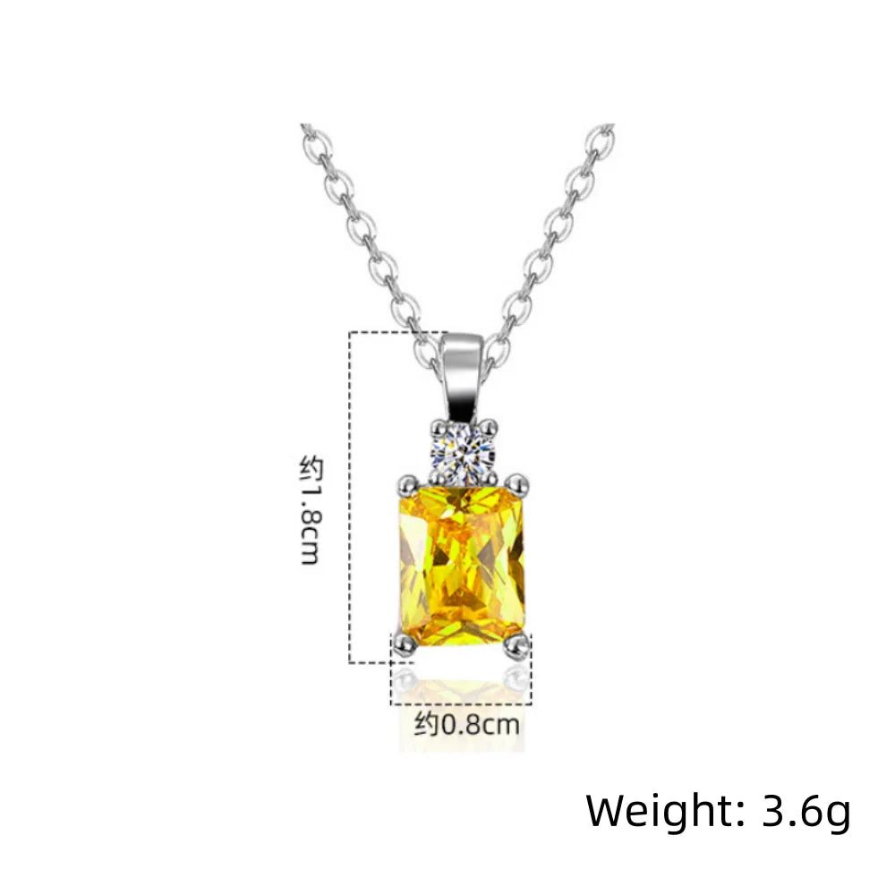 Collier pendentif en argent 925 avec cristal jaune taille radiant pour femme, chaîne ras-du-cou étincelante en zircon cubique et citrine, bijoux fins L’AURA