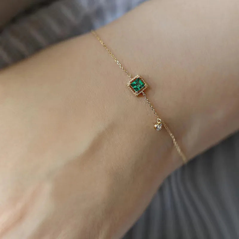 Bracelet en argent Sterling 925 et Zircon vert pour femme, breloque de personnalité Simple, forme géométrique, cadeau de fête, bijoux exquis L’AURA
