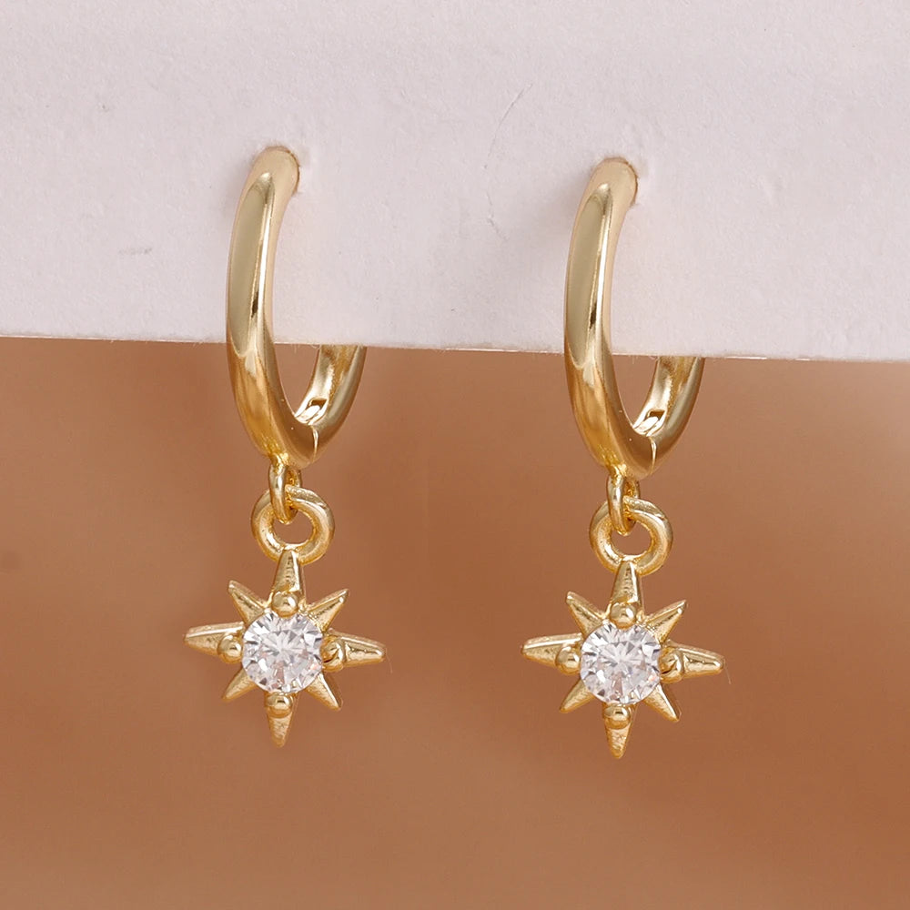 Luxury Stainless Steel Earrings for Women, Shimmering Zircons, Geometric Piercing, Fashion Jewelry