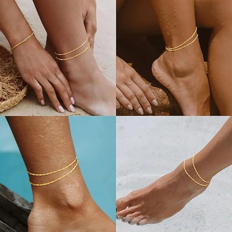Bracelets de Cheville Dorés pour Femme - Ensemble Bijoux Cadeau