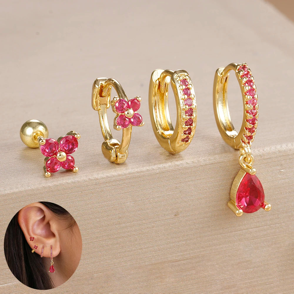 4 Pieces Small Hoop Earrings Set for Women Stainless Steel Huggies Pendant Piercing Earrings Jewelry Aretes