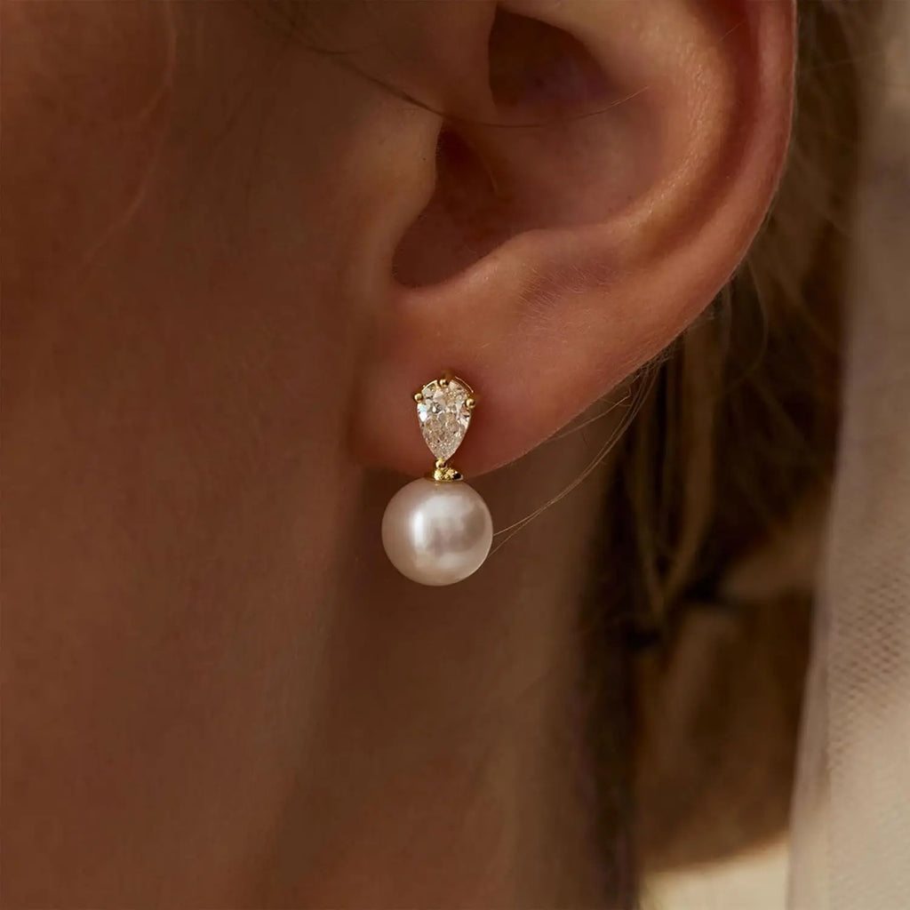 Boucles d'oreilles pendantes en perles dorées pour femme, plaqué or 14 carats, élégantes et simples, idéales pour mariage ou cérémonie, pour mariée tendance L’AURA