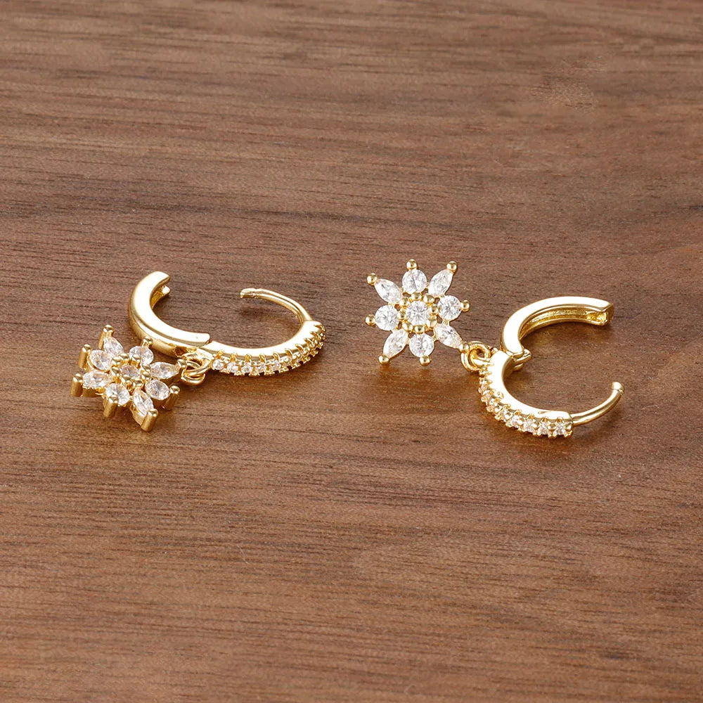 Boucles d'oreilles de luxe en acier inoxydable pour femmes, Zircons scintillants, Piercing géométrique, bijoux à la mode