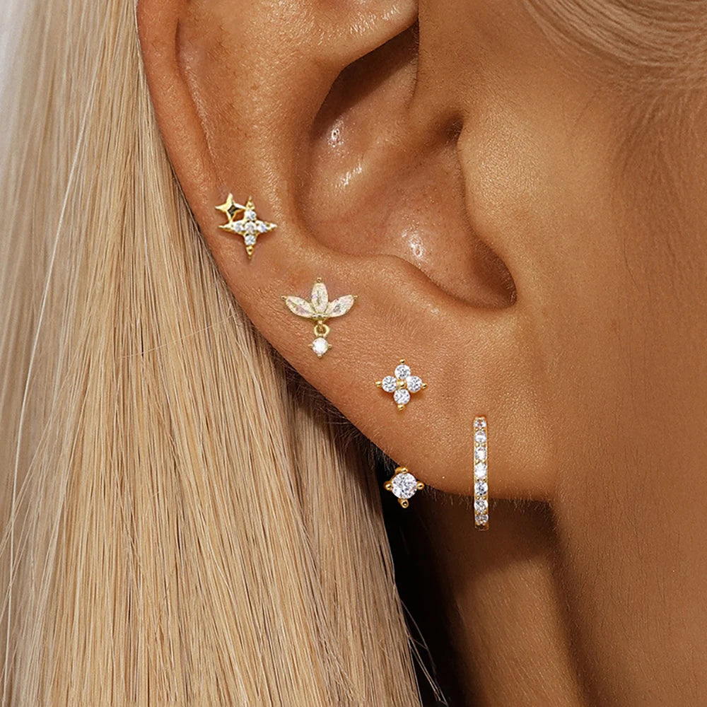 4 Pieces Small Hoop Earrings Set for Women Stainless Steel Huggies Pendant Piercing Earrings Jewelry Aretes
