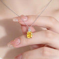 Collier pendentif en argent 925 avec cristal jaune taille radiant pour femme, chaîne ras-du-cou étincelante en zircon cubique et citrine, bijoux fins L’AURA