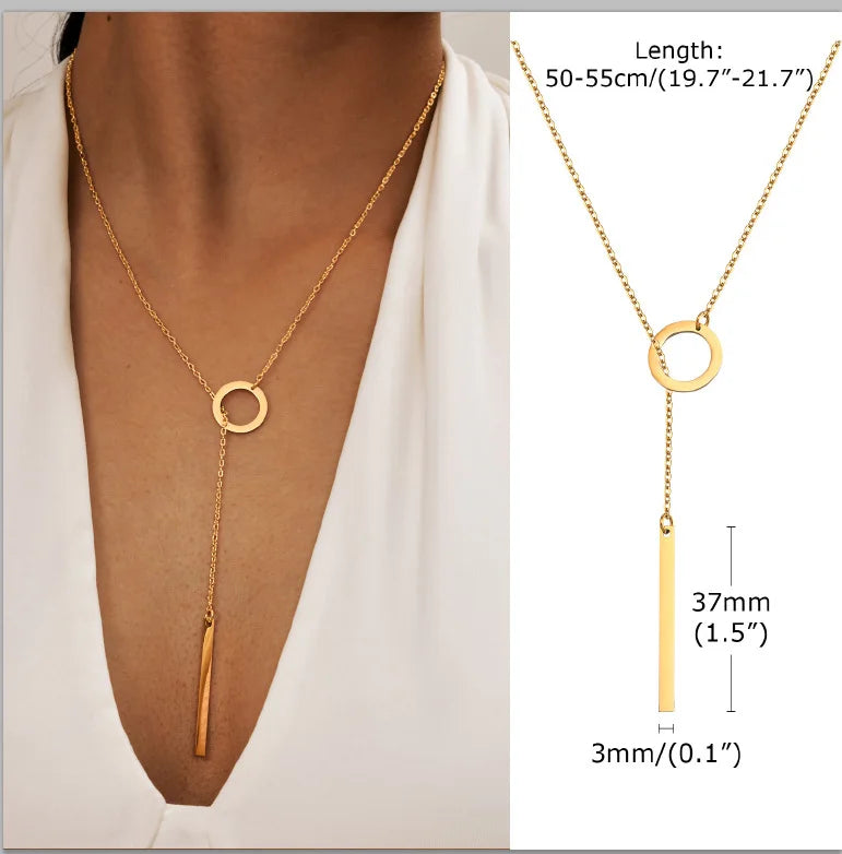 Gold Plated Stainless Steel Lariat Necklace, Delicate Long Necklace, Layered Necklaces for Women and Girls, Y-Shaped Drop Pendant