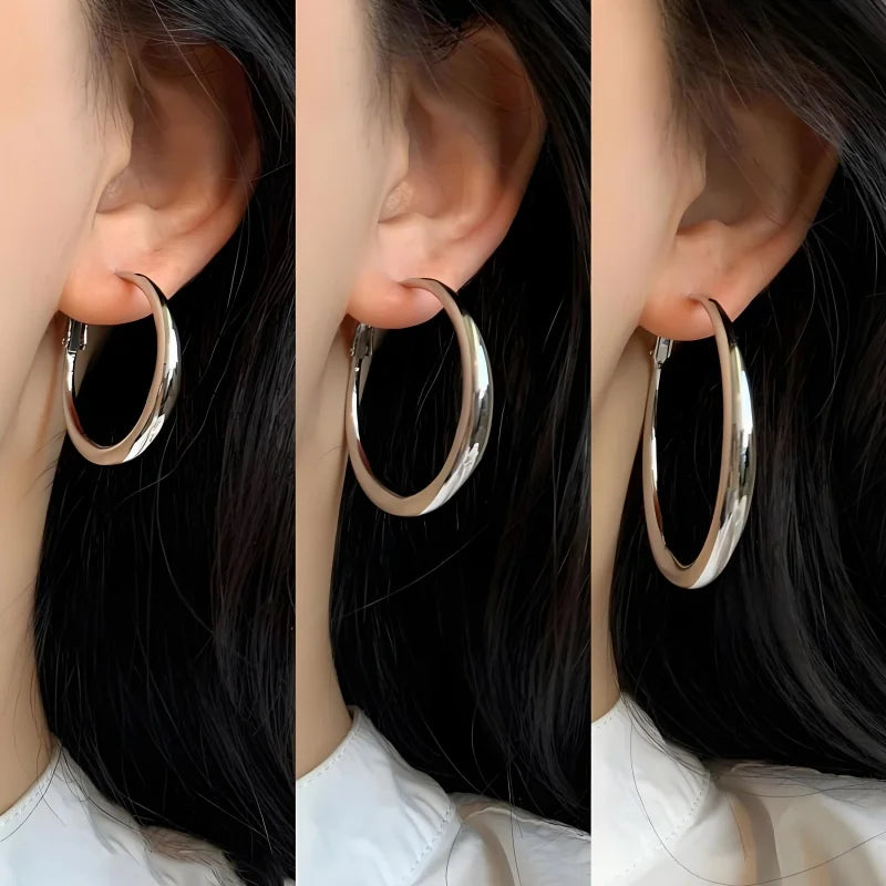 Boucles d'oreilles rondes en acier inoxydable 316L pour femmes, grand cercle en métal, exagérées en forme de C, bijoux cadeaux, nouvelle mode