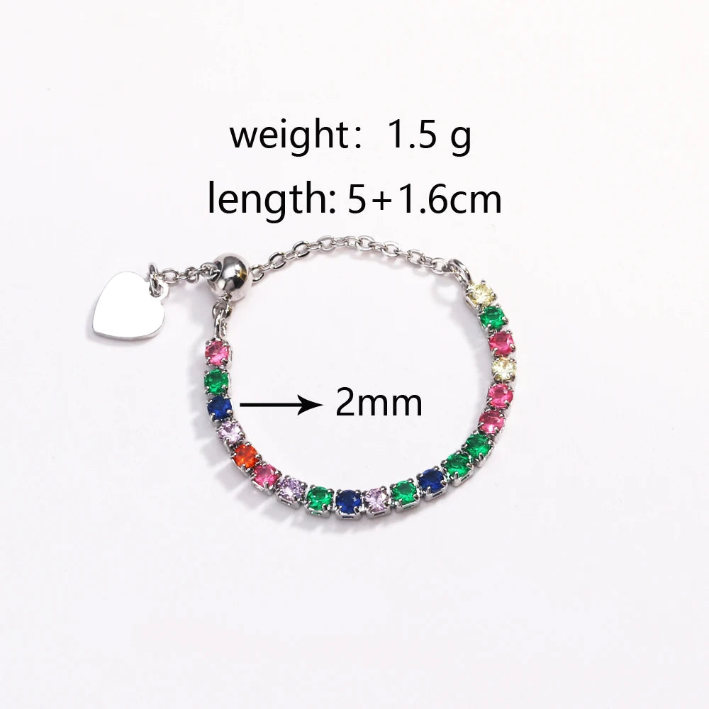Bagues de Tennis de luxe en Zircon, chaîne réglable pour femmes et hommes, anneau de fête de mariage à une rangée arc-en-ciel, bijoux L’AURA