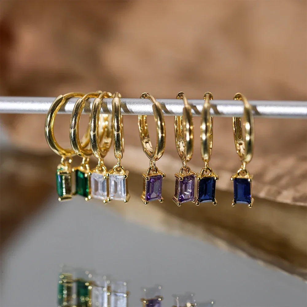 Boucles d'oreilles géométriques émeraude française en acier inoxydable pour femmes, accessoires de bijoux de fête, tendance, Zircon cristal, goutte d'eau L’AURA