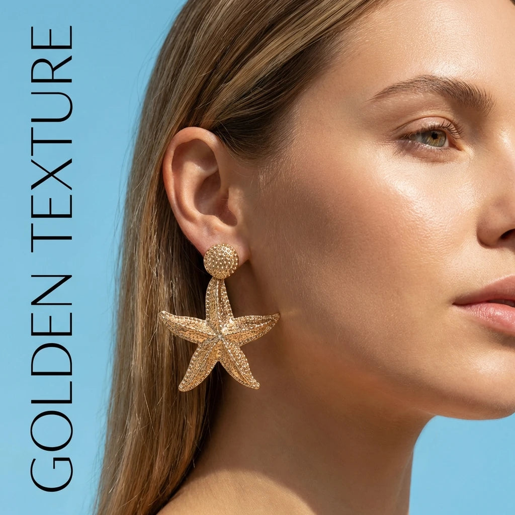 Boucles d'oreilles tendance couleur or, étoile de mer simulée, pour femme, style bohème, grandes conques métalliques, bijoux pour soirée et usage quotidien