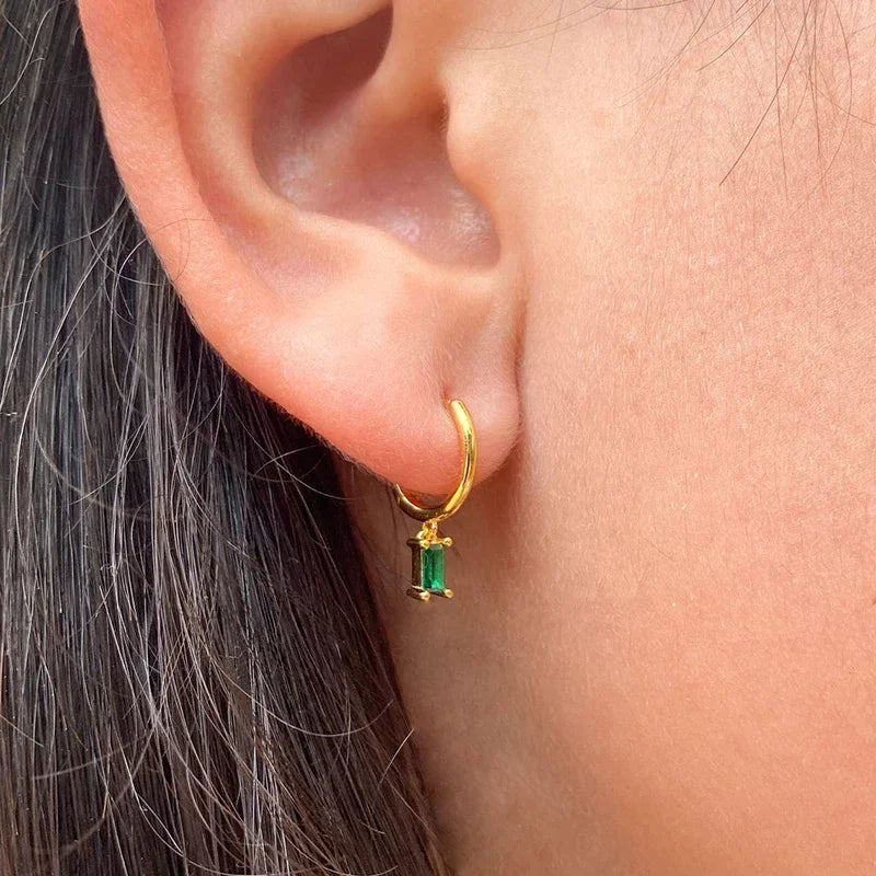 Boucles d'oreilles géométriques émeraude française en acier inoxydable pour femmes, accessoires de bijoux de fête, tendance, Zircon cristal, goutte d'eau L’AURA