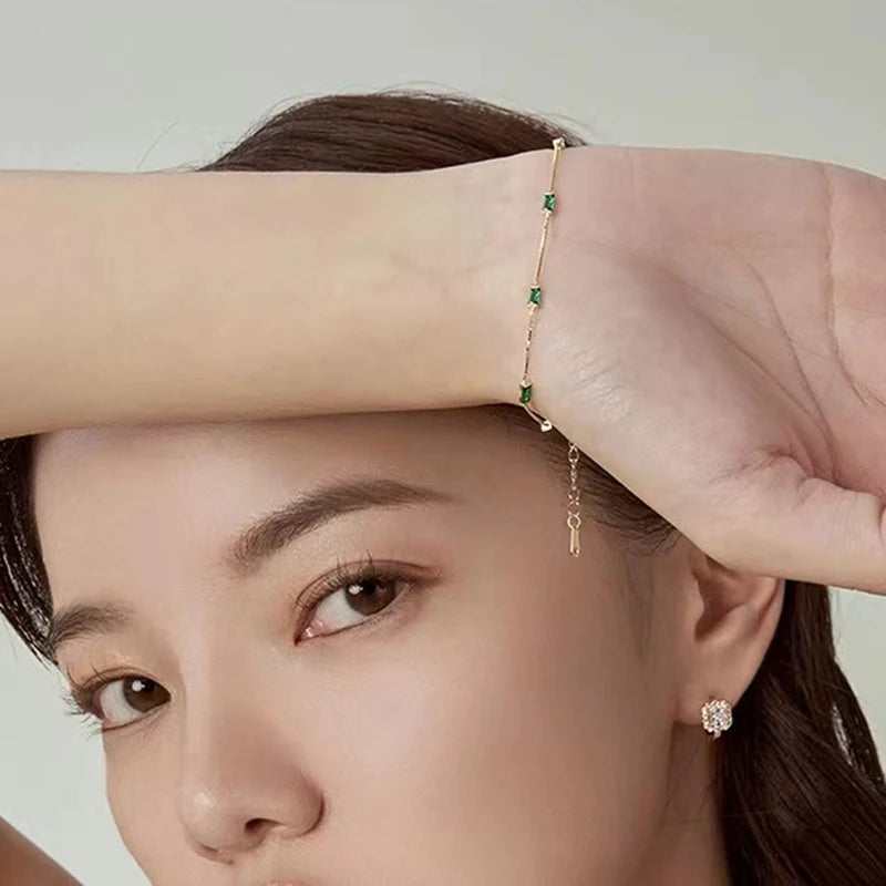 Bracelet en argent Sterling 925 et Zircon vert pour femme, breloque de personnalité, forme géométrique, cadeau d'anniversaire, bijoux exquis, nouvelle collection L’AURA