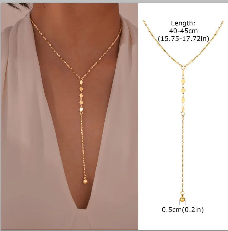 Gold Plated Stainless Steel Lariat Necklace, Delicate Long Necklace, Layered Necklaces for Women and Girls, Y-Shaped Drop Pendant