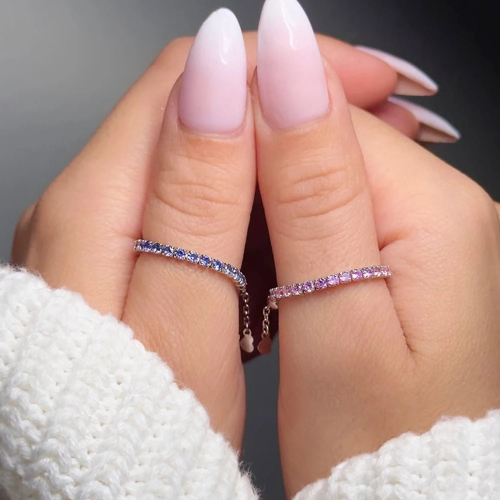 Bagues de Tennis de luxe en Zircon, chaîne réglable pour femmes et hommes, anneau de fête de mariage à une rangée arc-en-ciel, bijoux L’AURA
