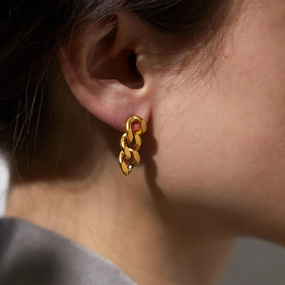 EManco Punk chaîne à maillons cubains boucles d'oreilles pour les femmes de mode véritable plaqué or anneau fermoir balancent Rock bijoux cadeau L’AURA