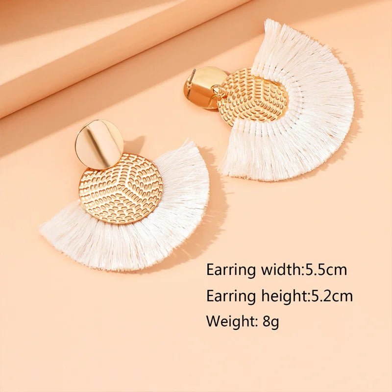 Mode bohème grand gland balancent blanc frange femme boucles d'oreilles boucles d'oreilles pour les femmes déclaration bijoux de mariage L’AURA
