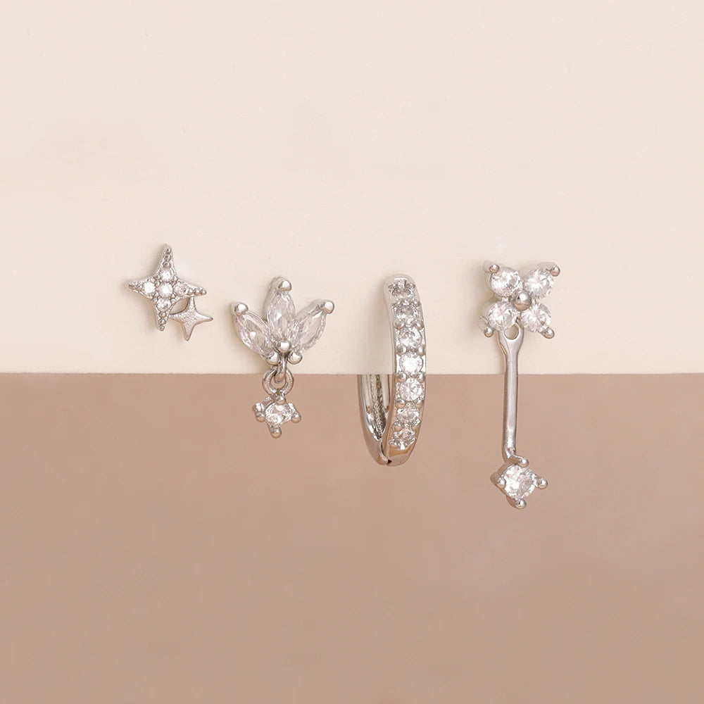 4 Pieces Small Hoop Earrings Set for Women Stainless Steel Huggies Pendant Piercing Earrings Jewelry Aretes