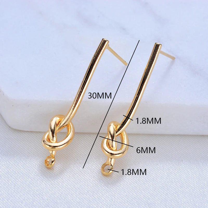 (3781)4 pièces 27MM 35MM 24K couleur or plaqué laiton longue ligne avec noeud boucles d'oreilles haute qualité bijoux à bricoler soi-même faisant des résultats L’AURA